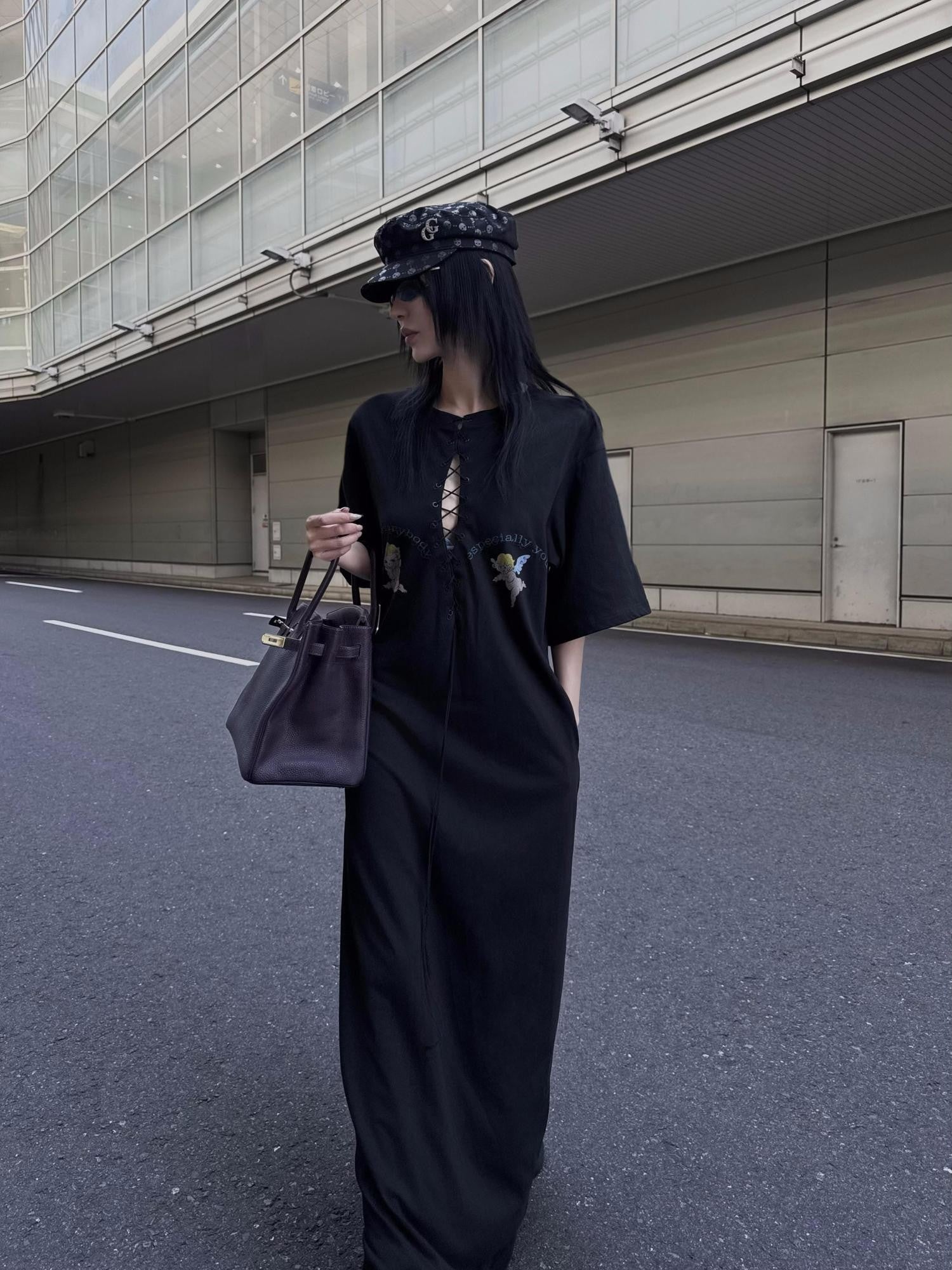 FOURFORTY Angel Lace Up Tie Strap Back Long Women's Casual Maxi Dresses