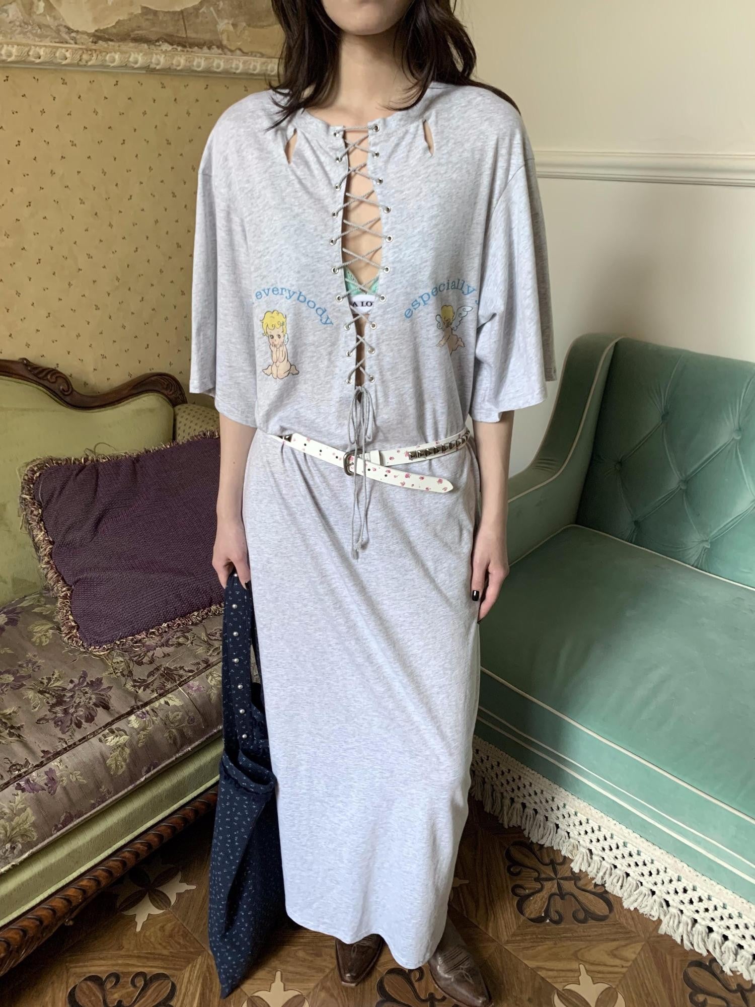 FOURFORTY Angel Lace Up Tie Strap Back Long Women's Casual Maxi Dresses