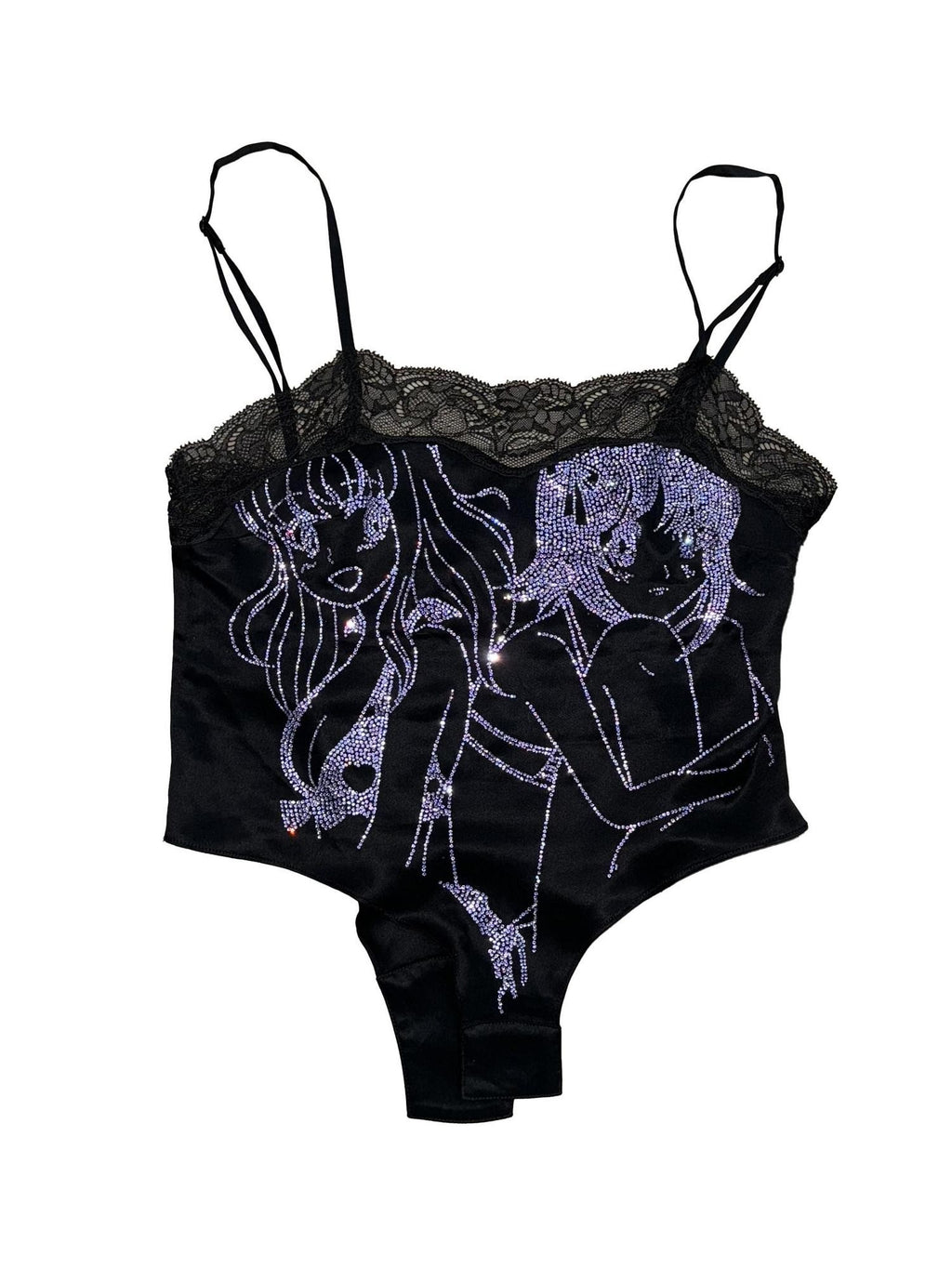 FOURFORTY Anime Hand Painted Rhinestone Silky Women's Polyester Short Lace Camisoles