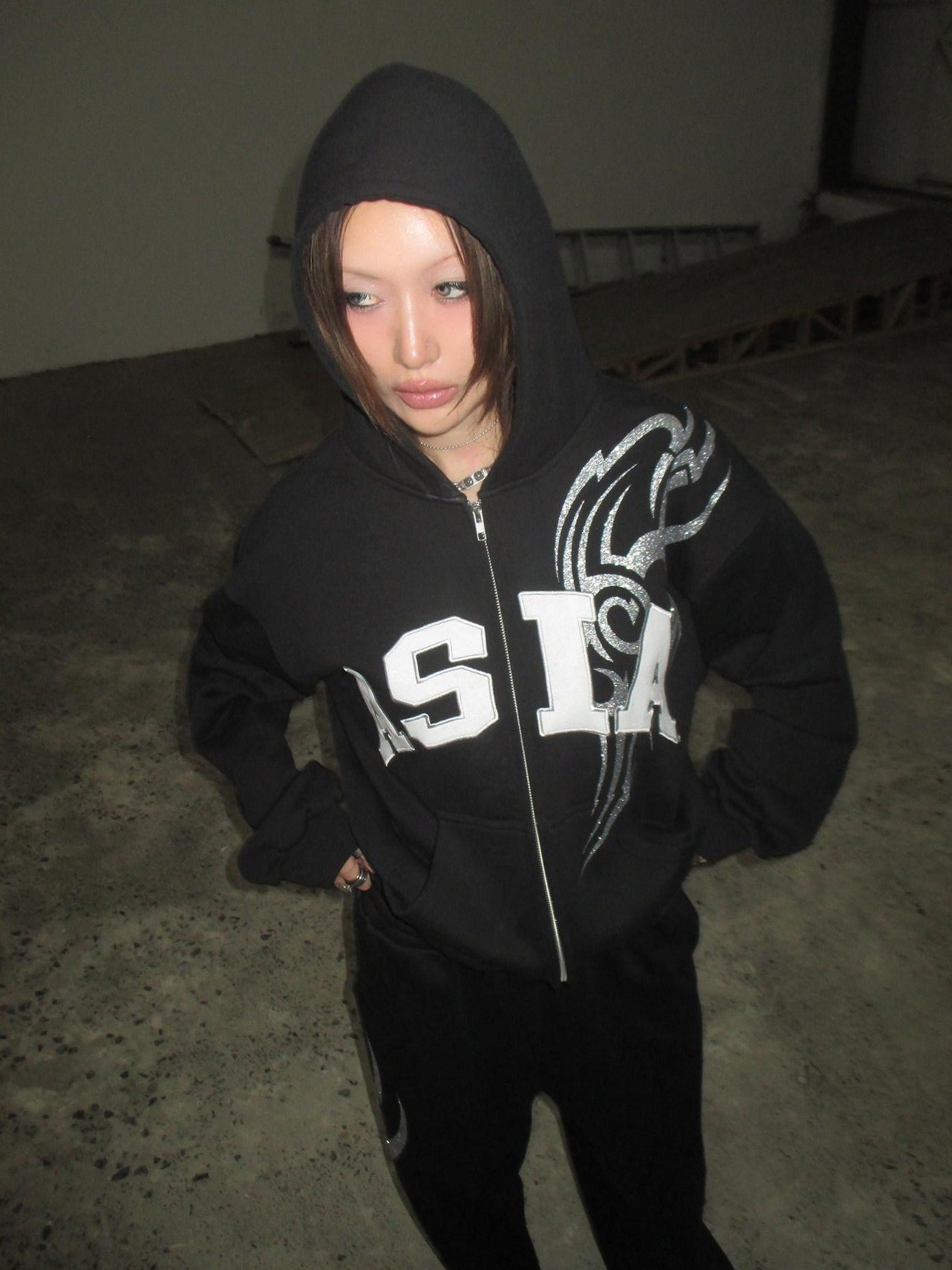 FOURFORTY Asia Love Graphic Women's Thickened Heavyweight Fleece Zip-up Hoodies