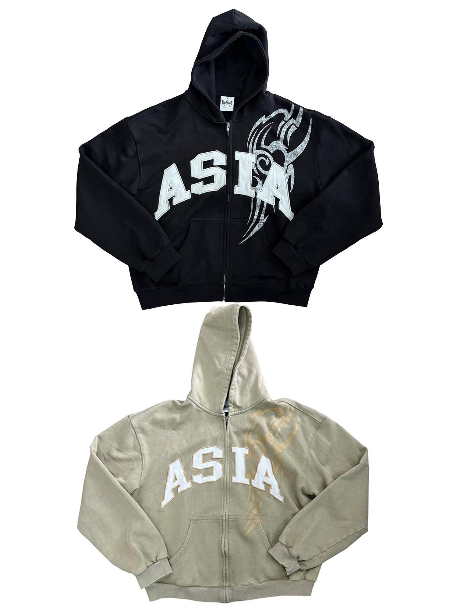 FOURFORTY Asia Love Graphic Women's Thickened Heavyweight Fleece Zip-up Hoodies