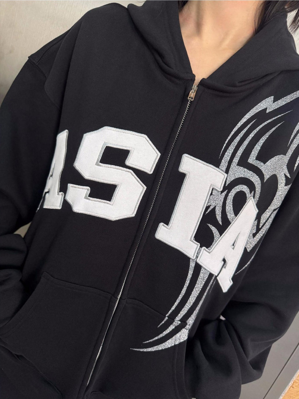 FOURFORTY Asia Love Graphic Women's Thickened Heavyweight Fleece Zip-up Hoodies