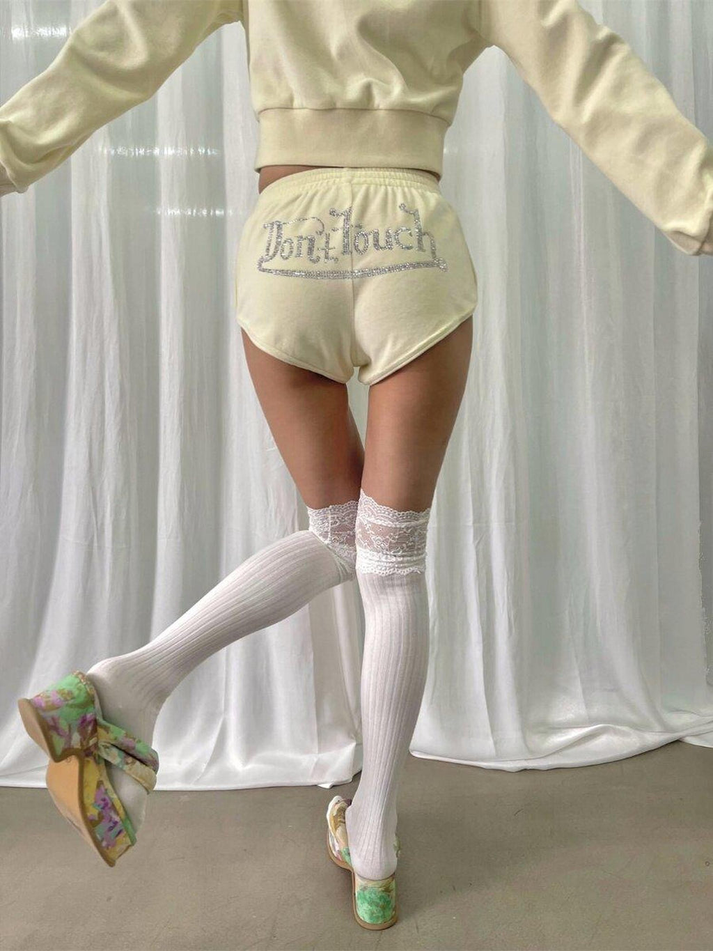 FOURFORTY Baby Hotfix Rhinestone Embellished Women's Velvet Short Hot Pants