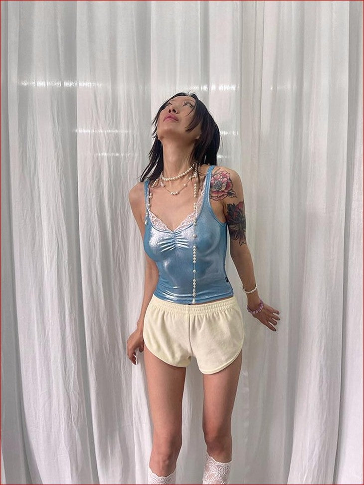 FOURFORTY Baby Hotfix Rhinestone Embellished Women's Velvet Short Hot Pants