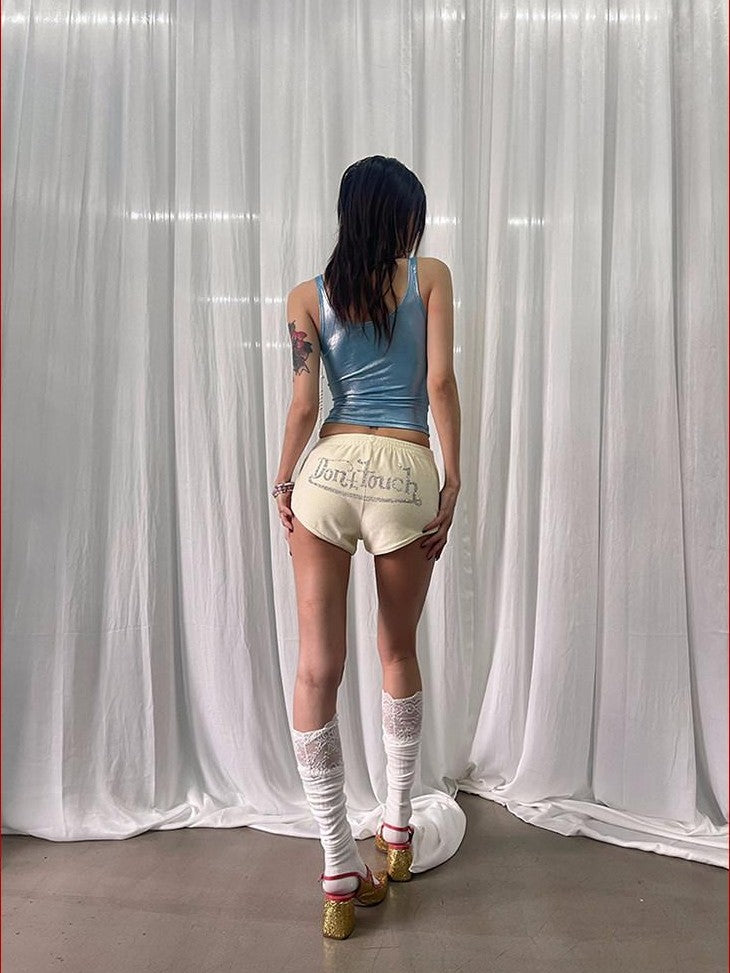 FOURFORTY Baby Hotfix Rhinestone Embellished Women's Velvet Short Hot Pants