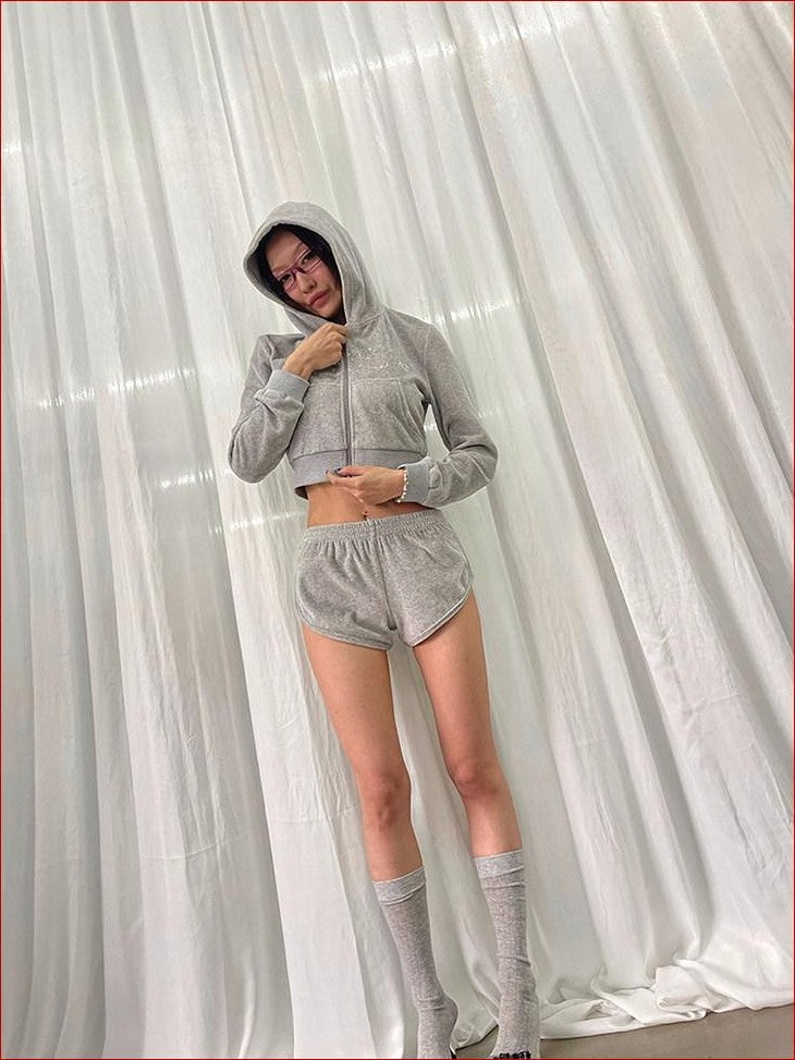 FOURFORTY Baby Hotfix Rhinestone Embellished Women's Velvet Short Hot Pants