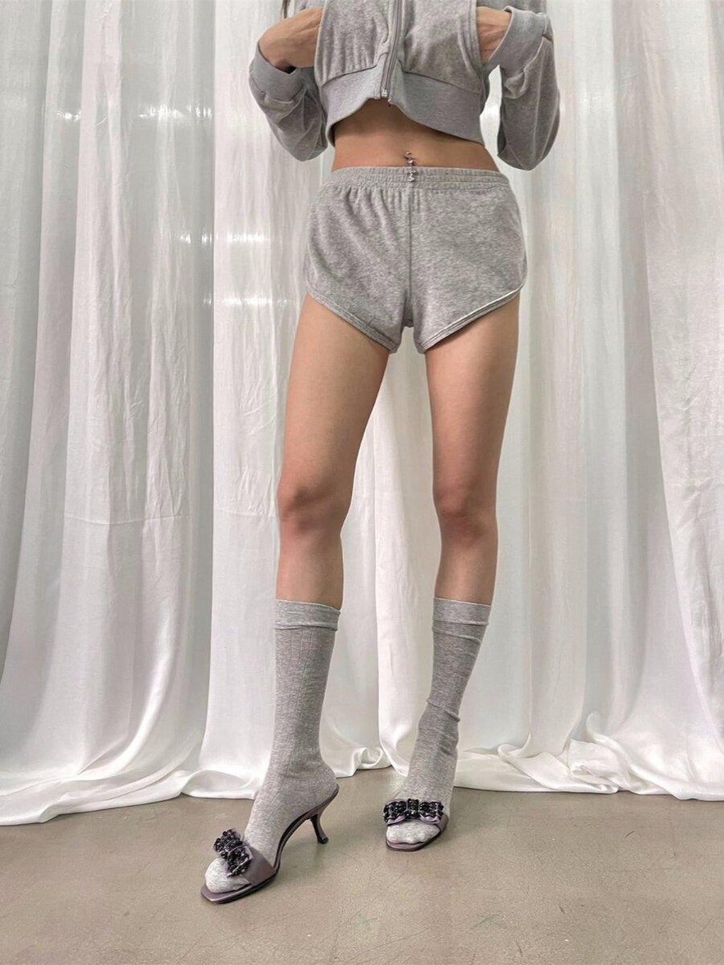 FOURFORTY Baby Hotfix Rhinestone Embellished Women's Velvet Short Hot Pants