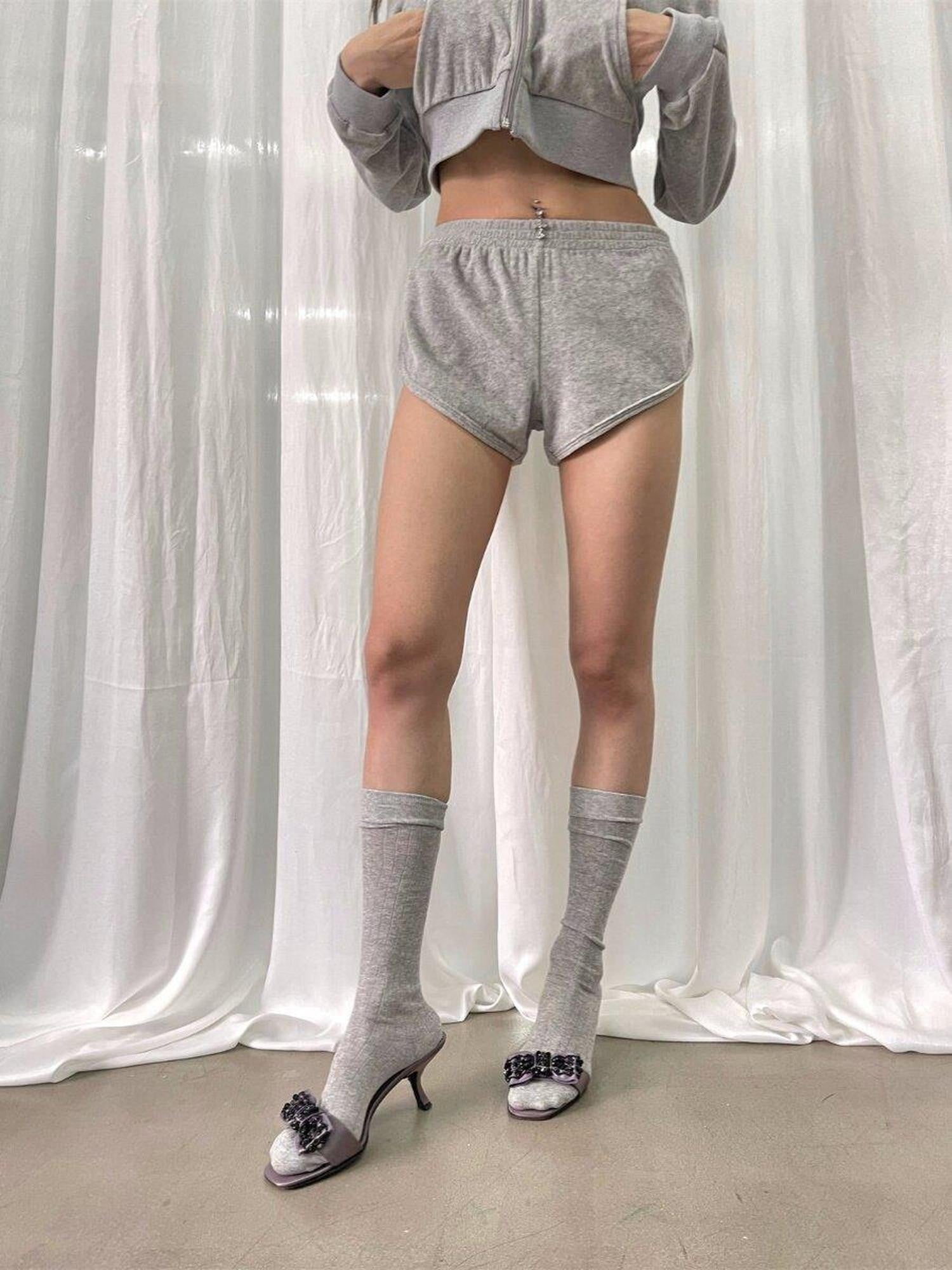 FOURFORTY Baby Hotfix Rhinestone Embellished Women's Velvet Short Hot Pants