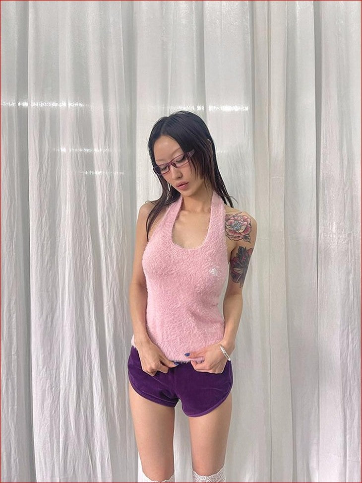 FOURFORTY Baby Hotfix Rhinestone Embellished Women's Velvet Short Hot Pants