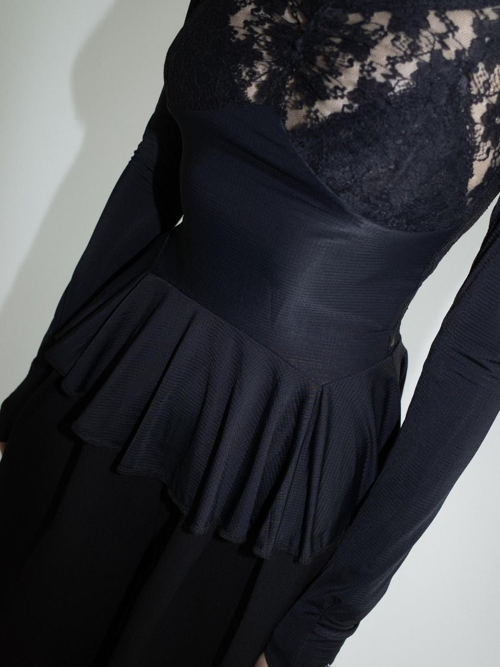 FOURFORTY Black Lace Panel Ballet Functional Women's Nylon Stretch Long Sleeve T-shirts