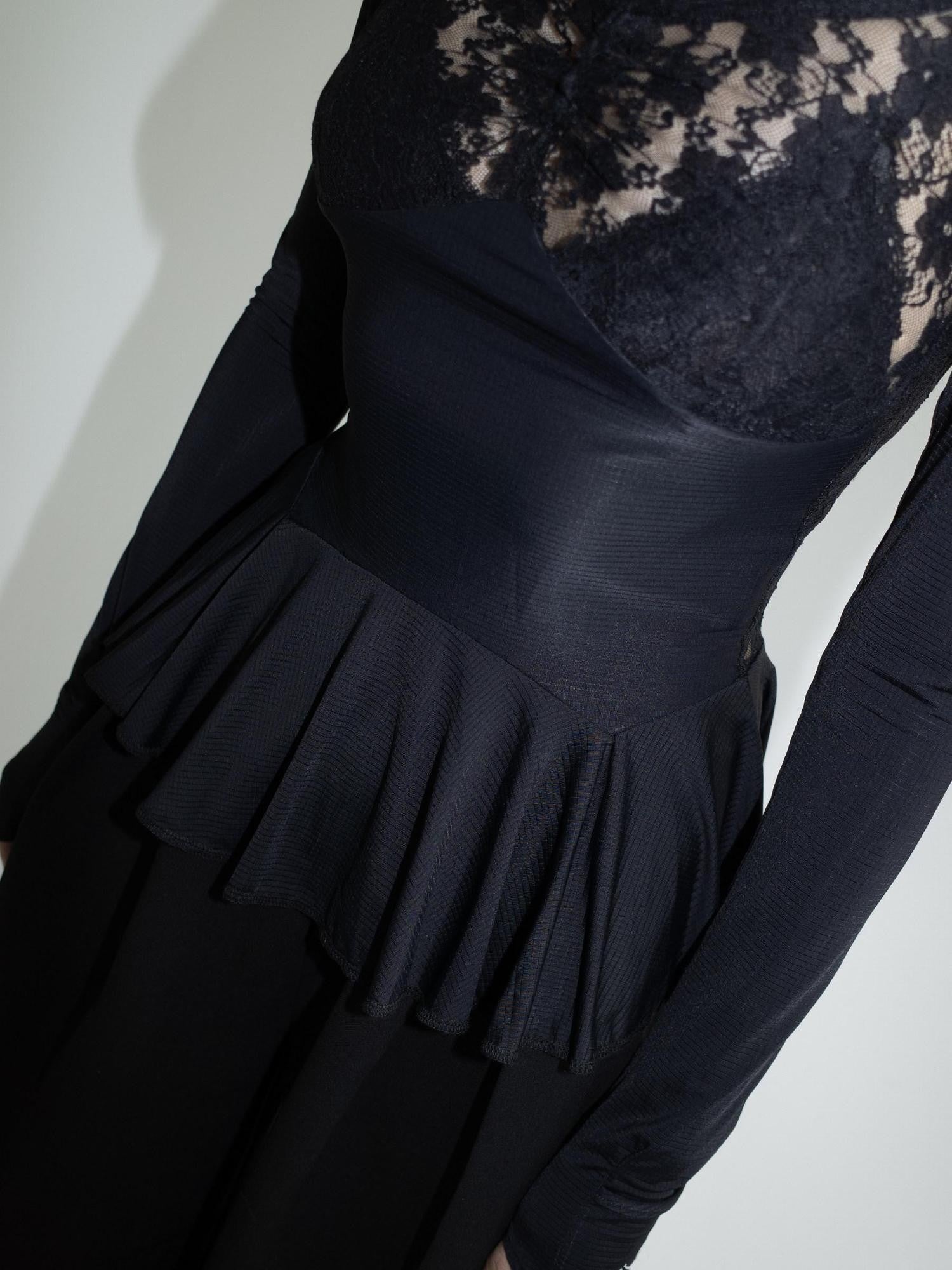FOURFORTY Black Lace Panel Ballet Functional Women's Nylon Stretch Long Sleeve T-shirts