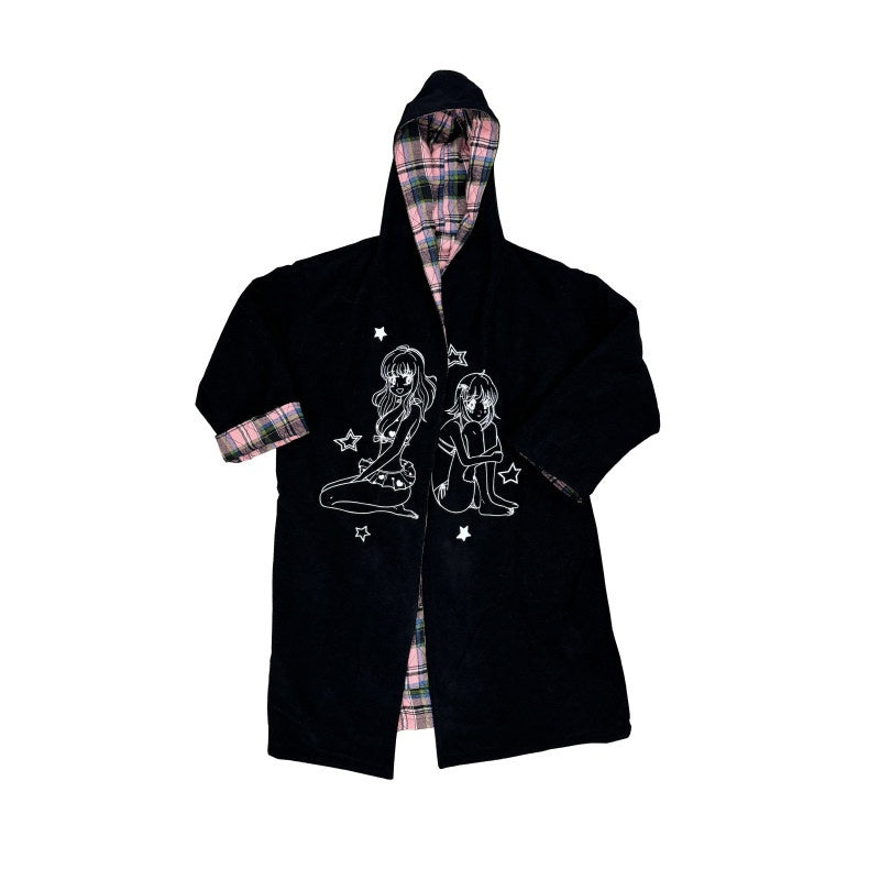 FOURFORTY_Black_Pink_Reversible_Plaid_Robe_Thin_Cotton_Women's_Long_Coats_868510833414_MISSTT