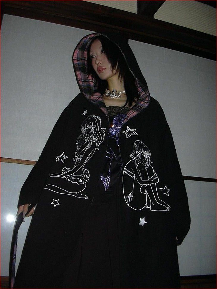 FOURFORTY Black Pink Reversible Plaid Robe Thin Cotton Women's Long Coats