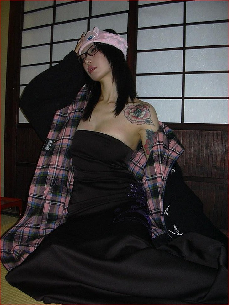 FOURFORTY Black Pink Reversible Plaid Robe Thin Cotton Women's Long Coats