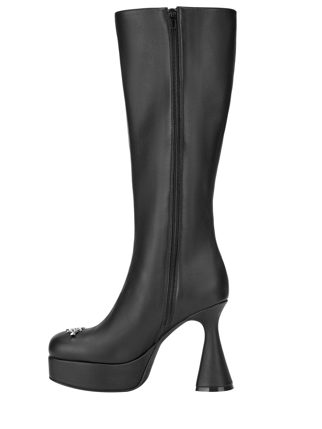 FOURFORTY Black Platform Horseshoe Heel Women's Leather Knee-high Boots