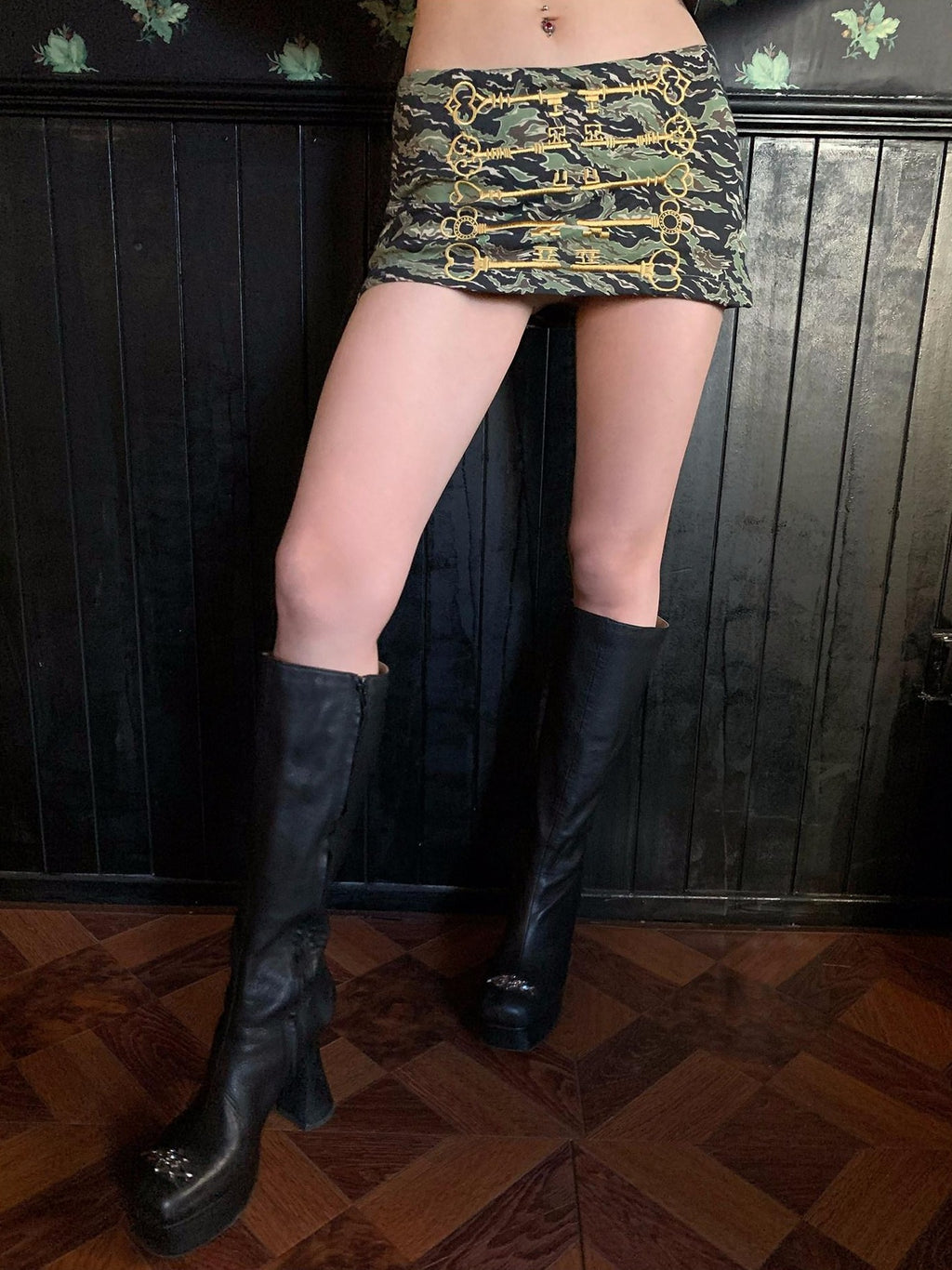 FOURFORTY Black Platform Horseshoe Heel Women's Leather Knee-high Boots