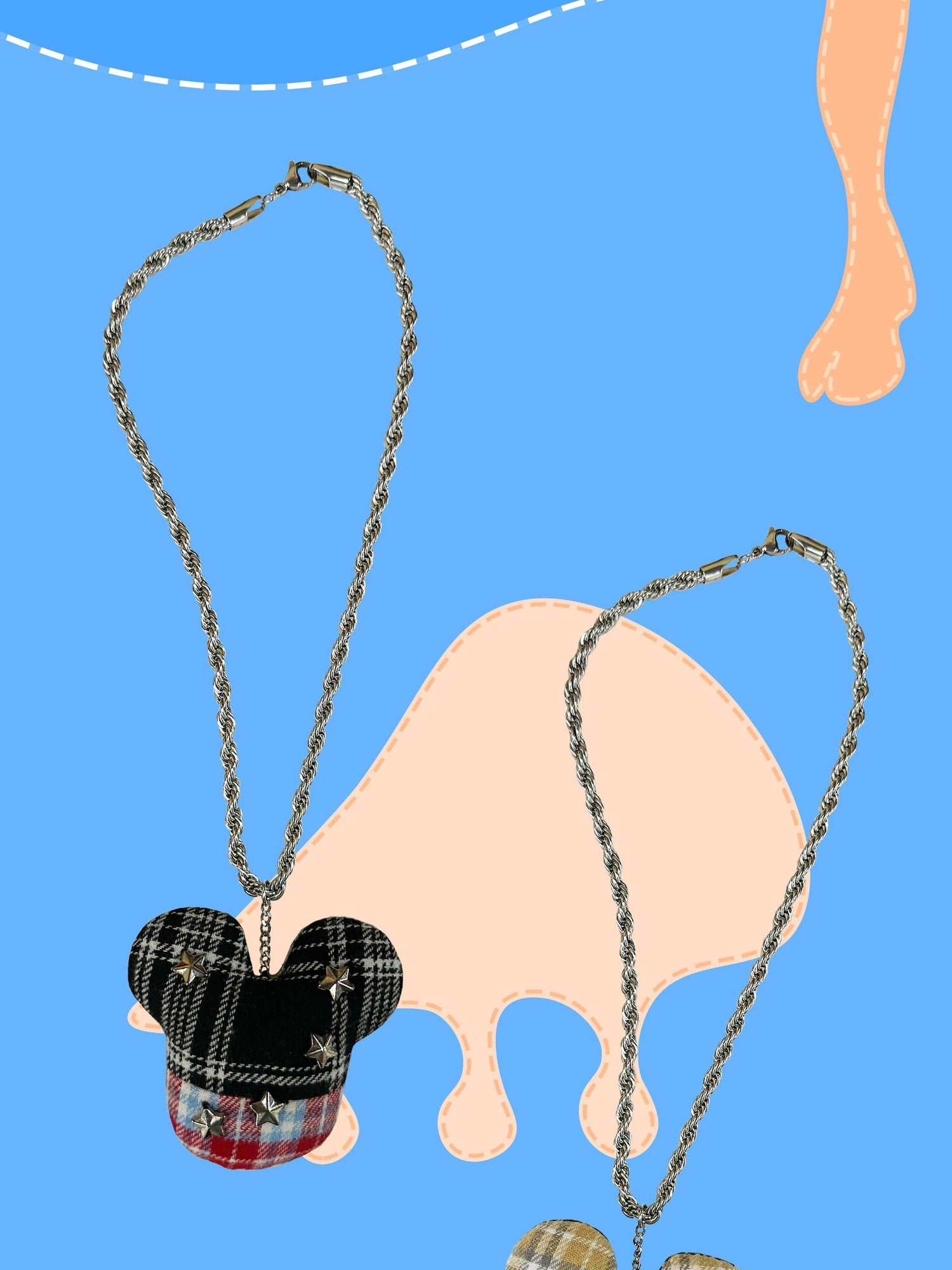 FOURFORTY Black Red Plaid Patchwork Twisted Rope Chain Women's Alloy Necklaces