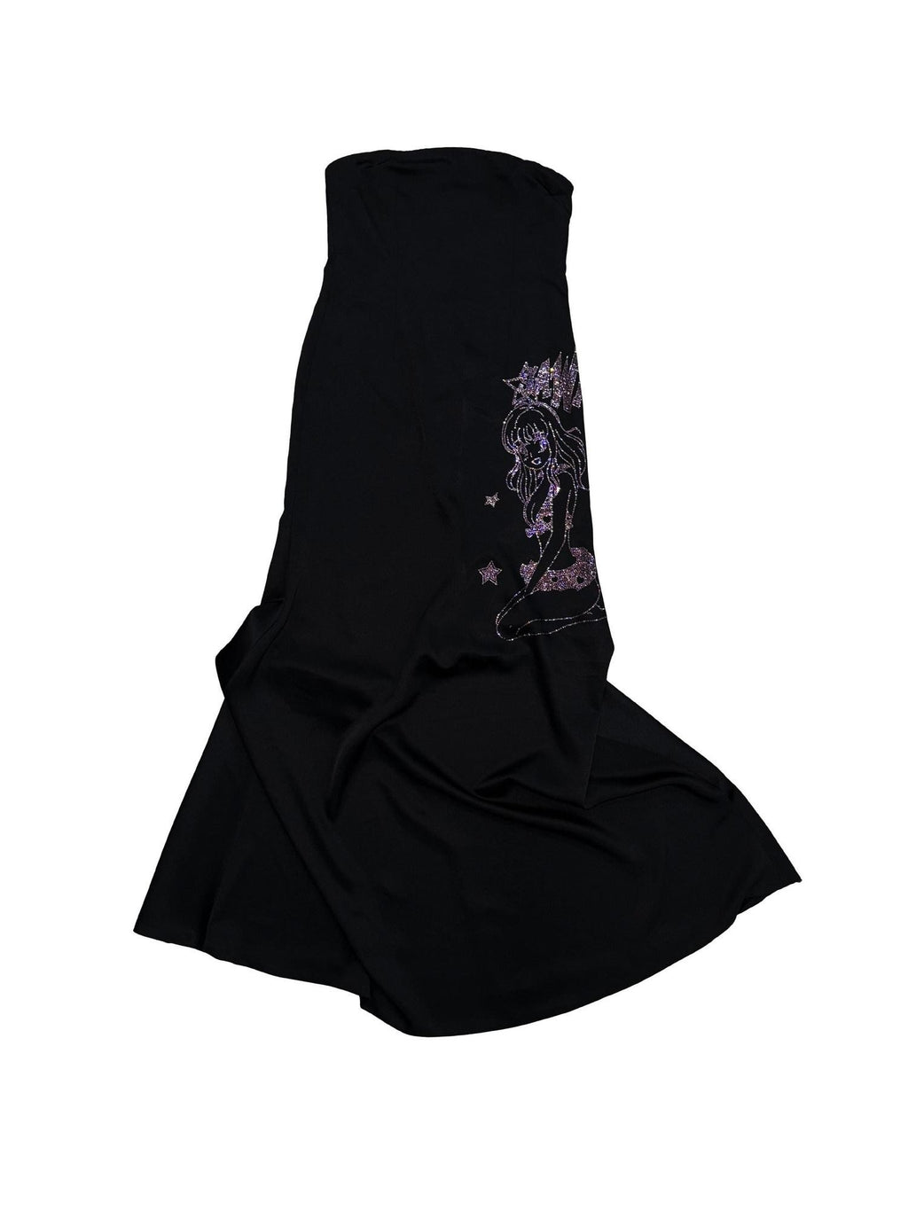 FOURFORTY Black Rhinestone Mermaid Bustier Women's Polyester Strapless Maxi Dresses
