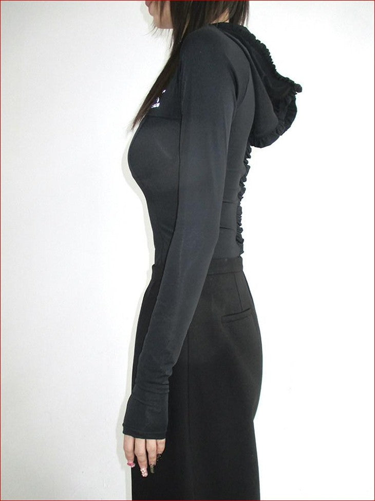 FOURFORTY Black Shaping Zip Up Hooded Waist Cinch Yoga Women's Track Jackets