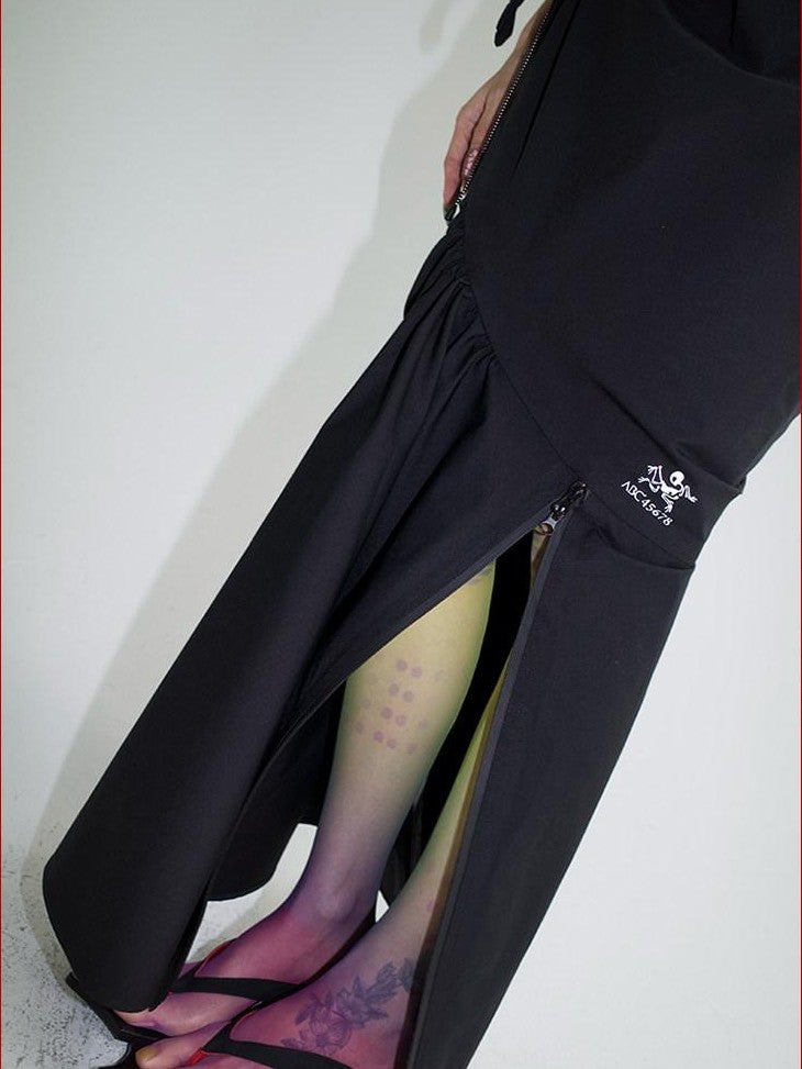 FOURFORTY Black Water Repellent Low Waist Sporty Women's Polyester Mermaid Skirts