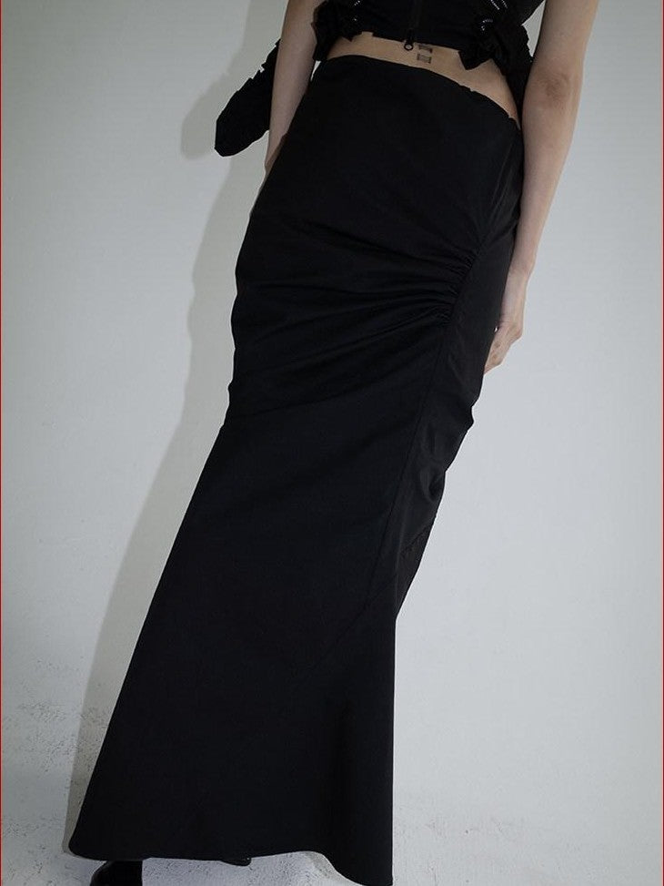 FOURFORTY Black Water Repellent Low Waist Sporty Women's Polyester Mermaid Skirts