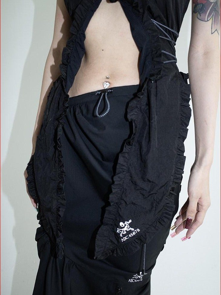 FOURFORTY Black Water Repellent Low Waist Sporty Women's Polyester Mermaid Skirts