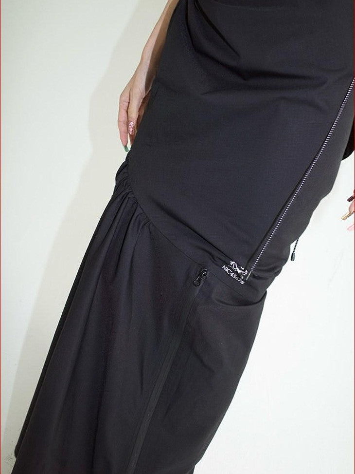 FOURFORTY Black Water Repellent Low Waist Sporty Women's Polyester Mermaid Skirts
