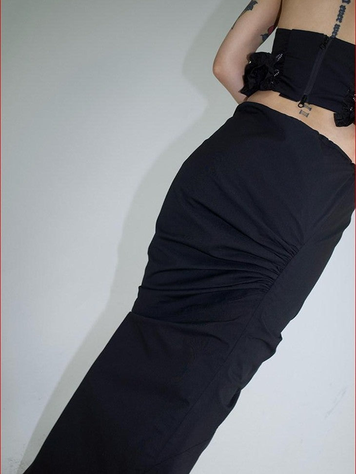 FOURFORTY Black Water Repellent Low Waist Sporty Women's Polyester Mermaid Skirts