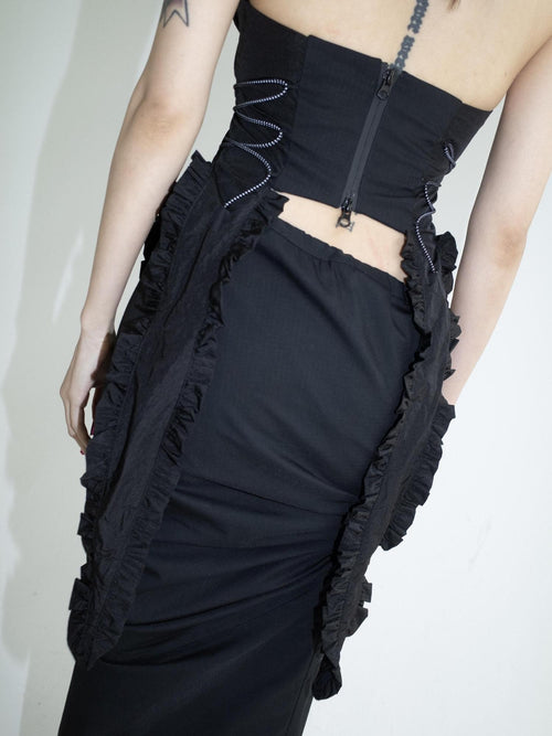 FOURFORTY Black Water Repellent Low Waist Sporty Women's Polyester Mermaid Skirts