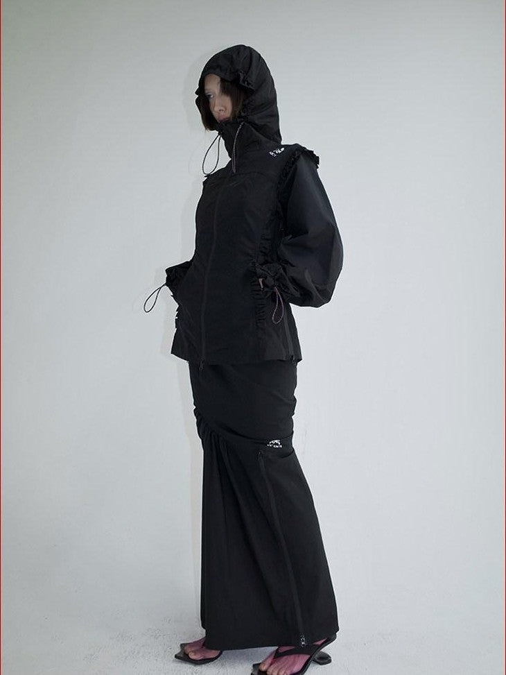 FOURFORTY Black Water Repellent Low Waist Sporty Women's Polyester Mermaid Skirts