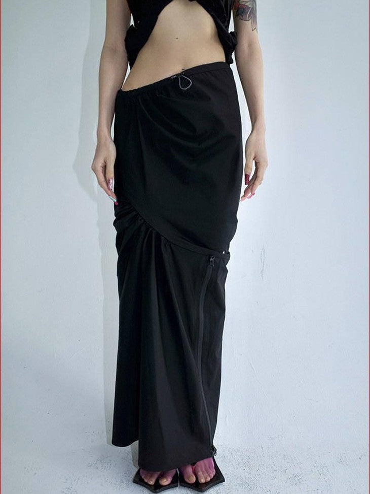 FOURFORTY Black Water Repellent Low Waist Sporty Women's Polyester Mermaid Skirts