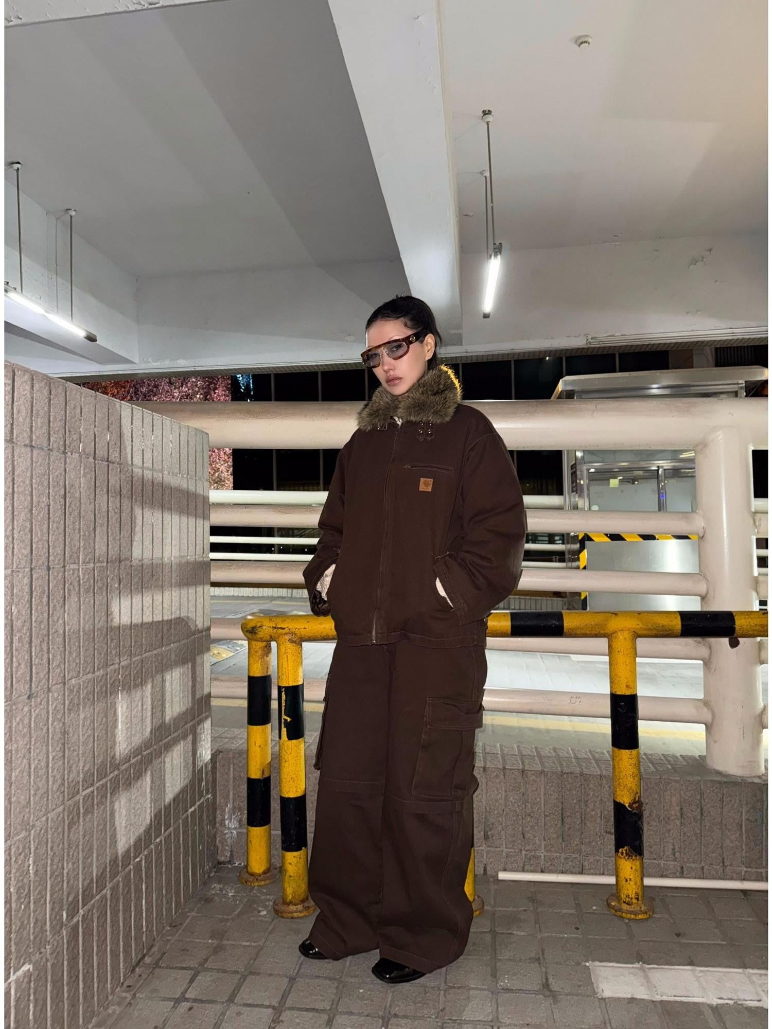 FOURFORTY Brown Barn Style Boxy Utility Street Women's Cotton Cargo Pants