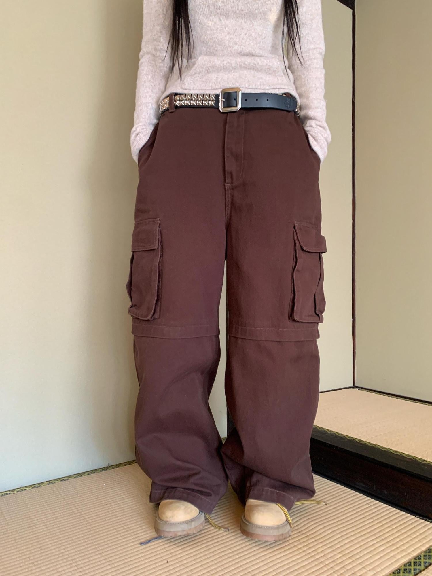 FOURFORTY Brown Barn Style Boxy Utility Street Women's Cotton Cargo Pants