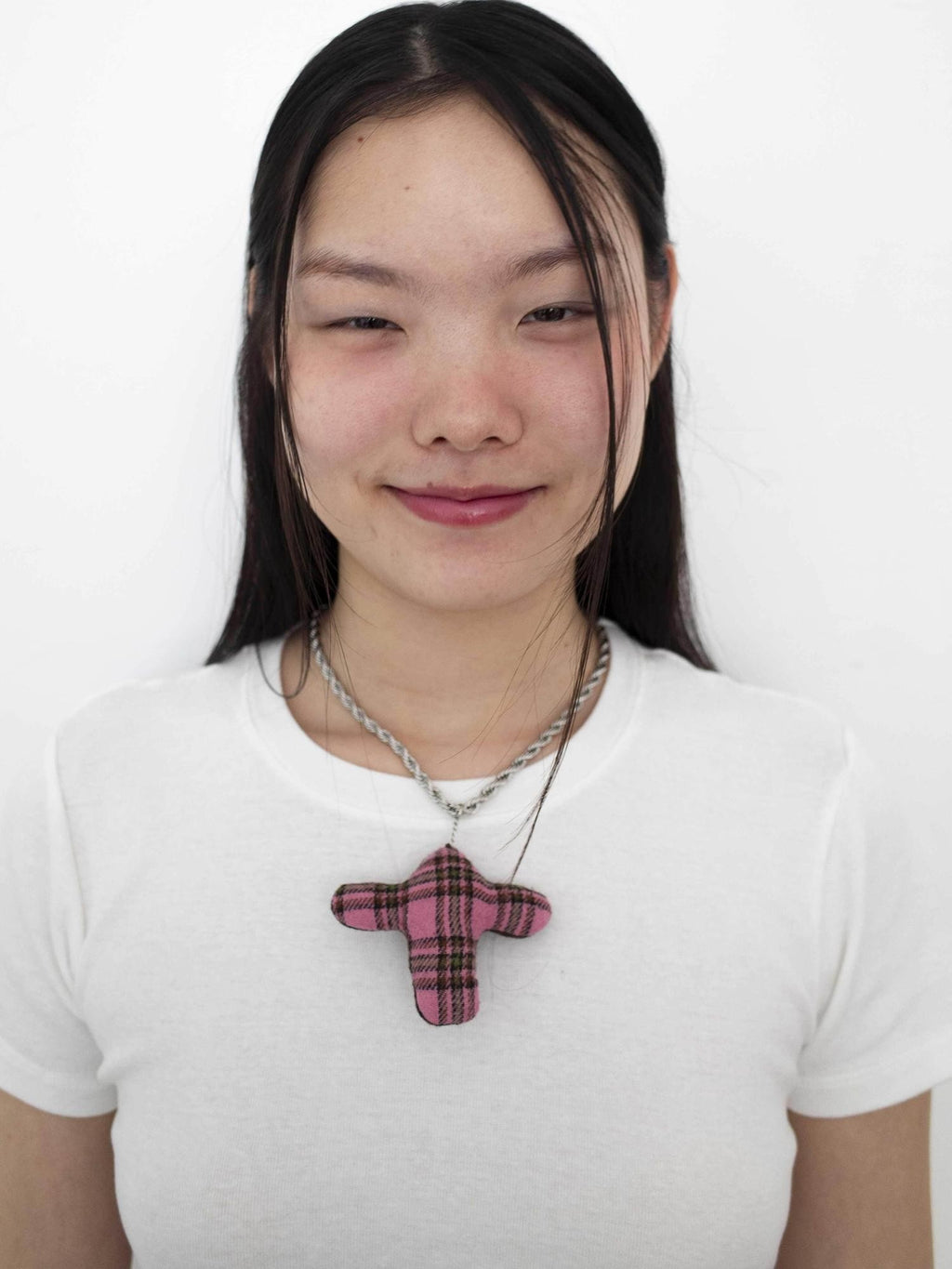 FOURFORTY Brown Plaid Patchwork Ox Head Cross Women's Alloy Rope Chain Necklaces