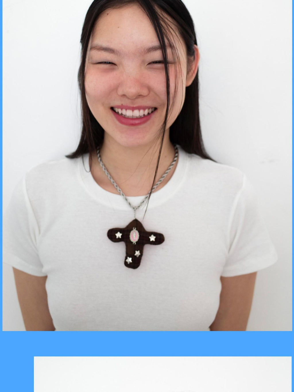 FOURFORTY Brown Plaid Patchwork Ox Head Cross Women's Alloy Rope Chain Necklaces
