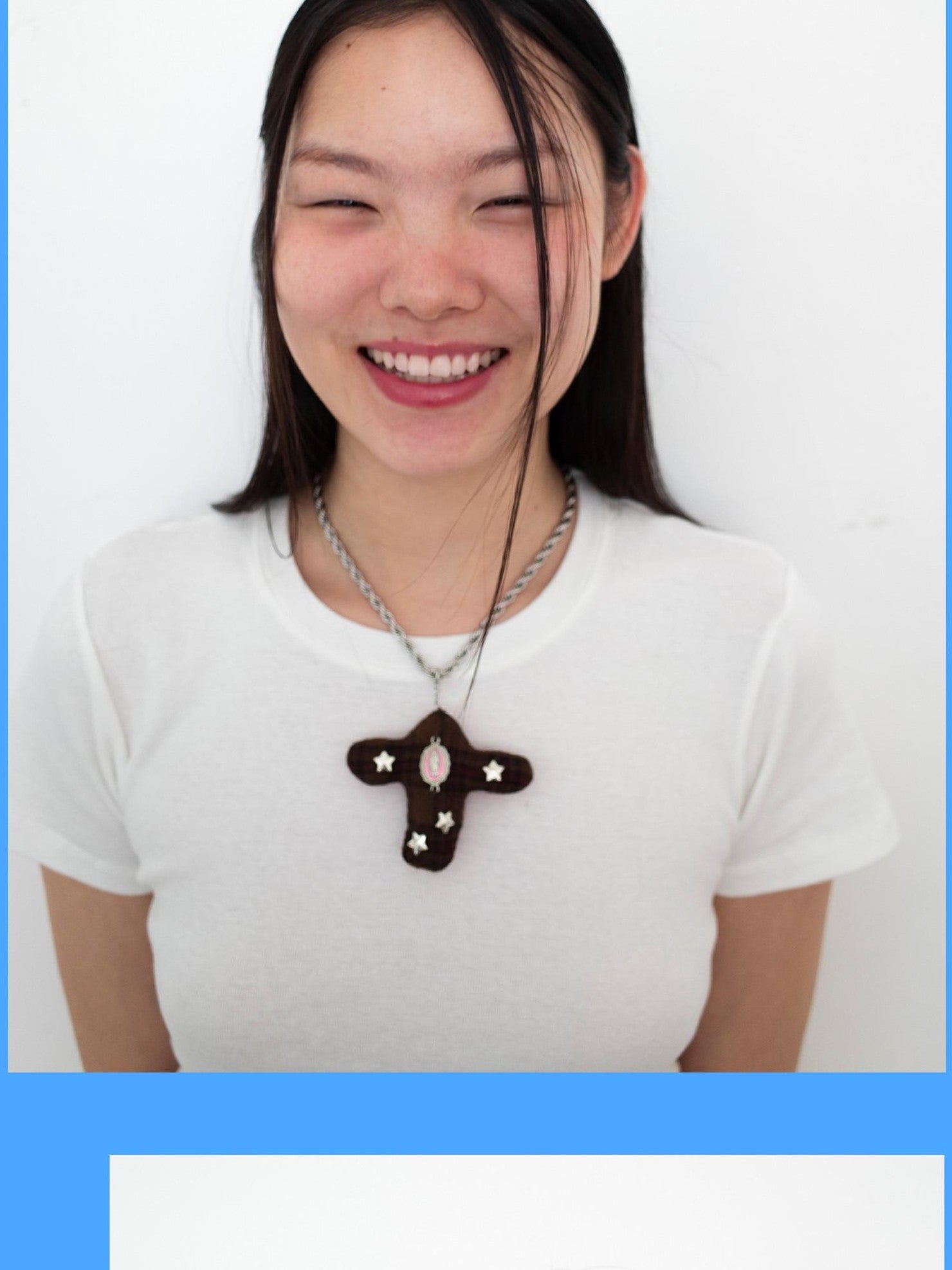 FOURFORTY Brown Plaid Patchwork Ox Head Cross Women's Alloy Rope Chain Necklaces