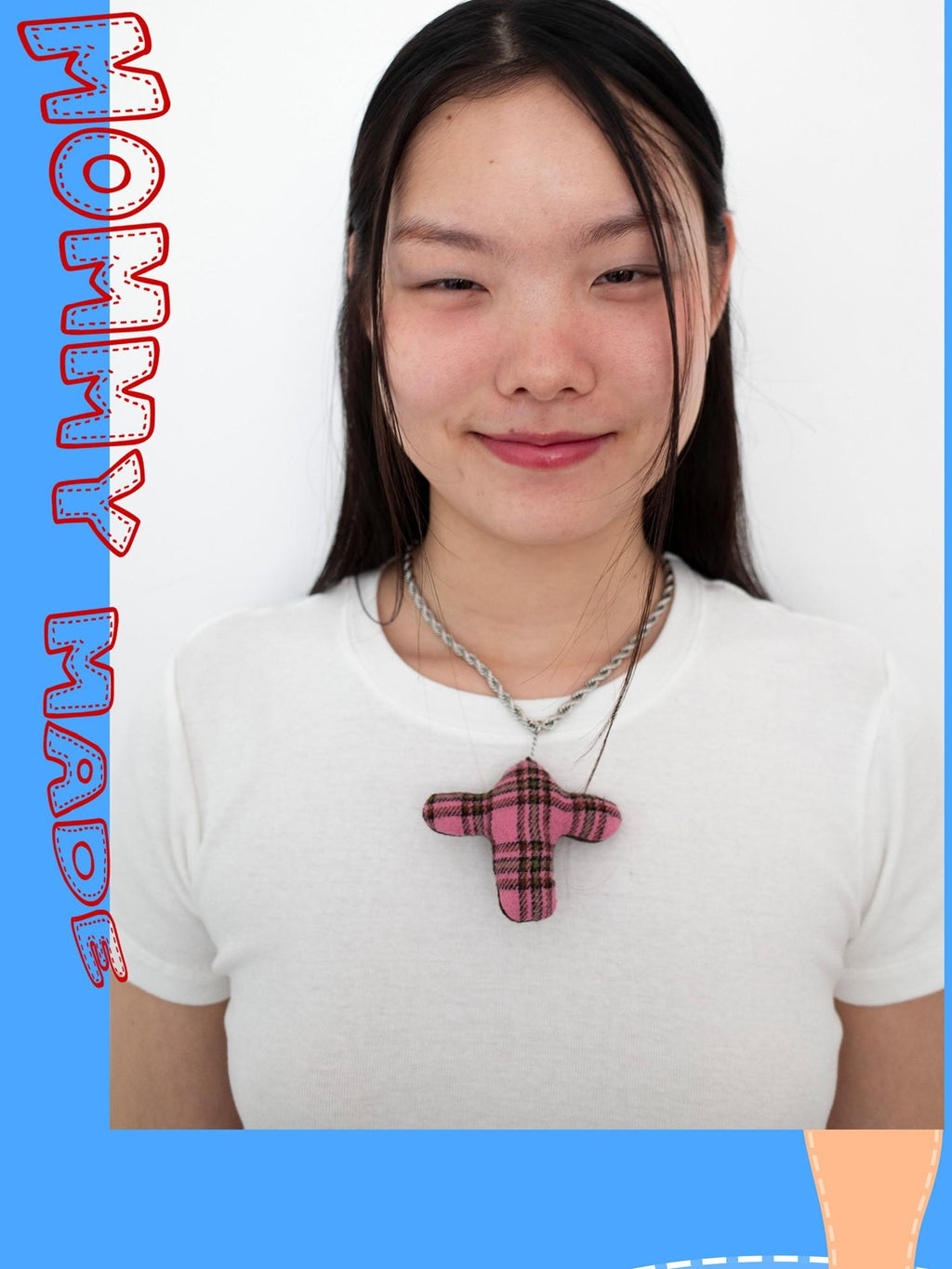 FOURFORTY Brown Plaid Patchwork Ox Head Cross Women's Alloy Rope Chain Necklaces