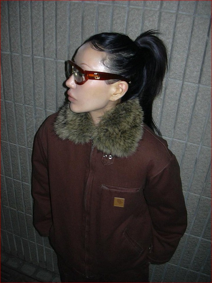 FOURFORTY Caramel Brown Detachable Fur Collar Barn Style Women's Puffer Jackets