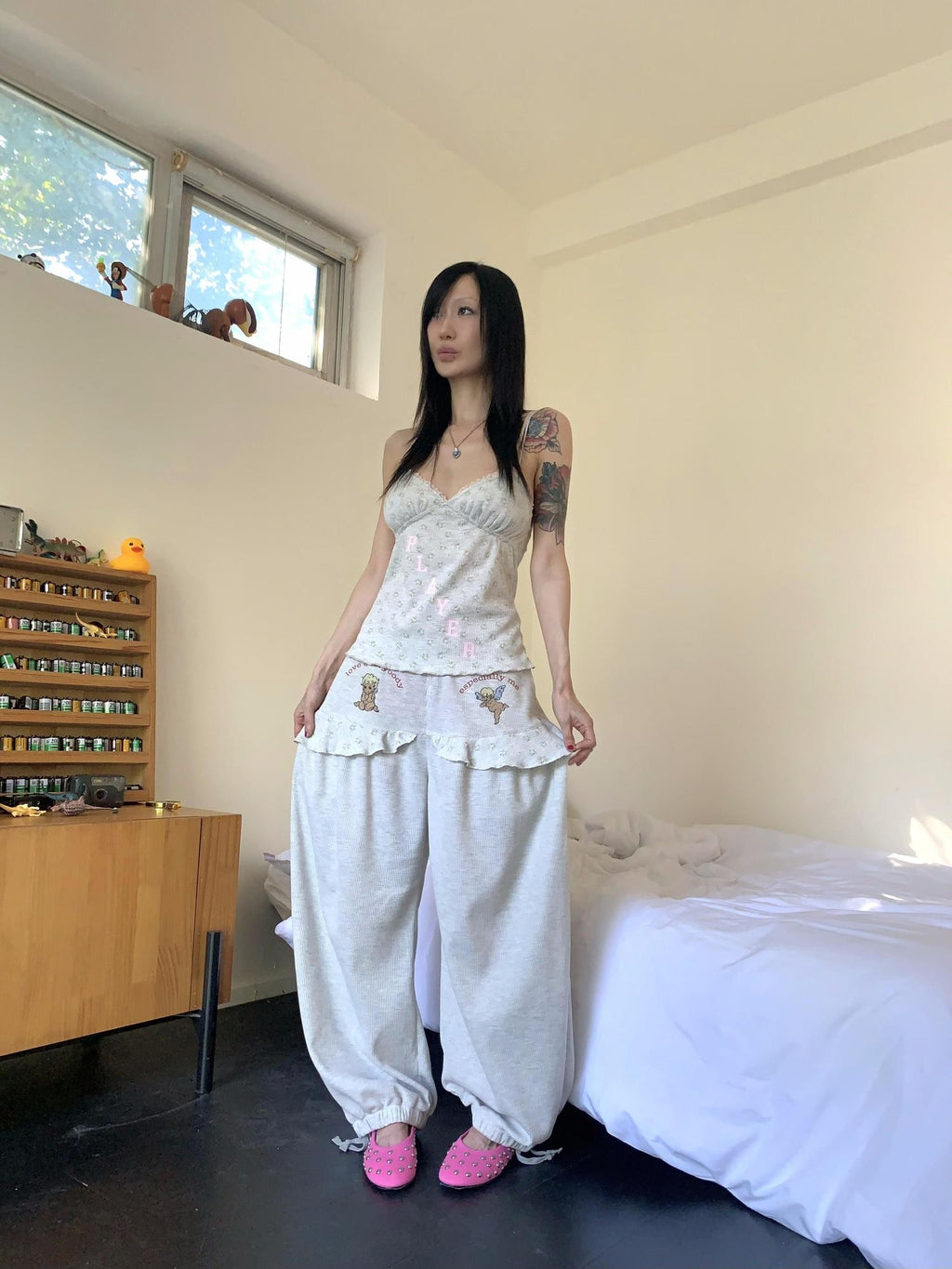 FOURFORTY Casual Floral Waffle Women's Cotton Harem Pants