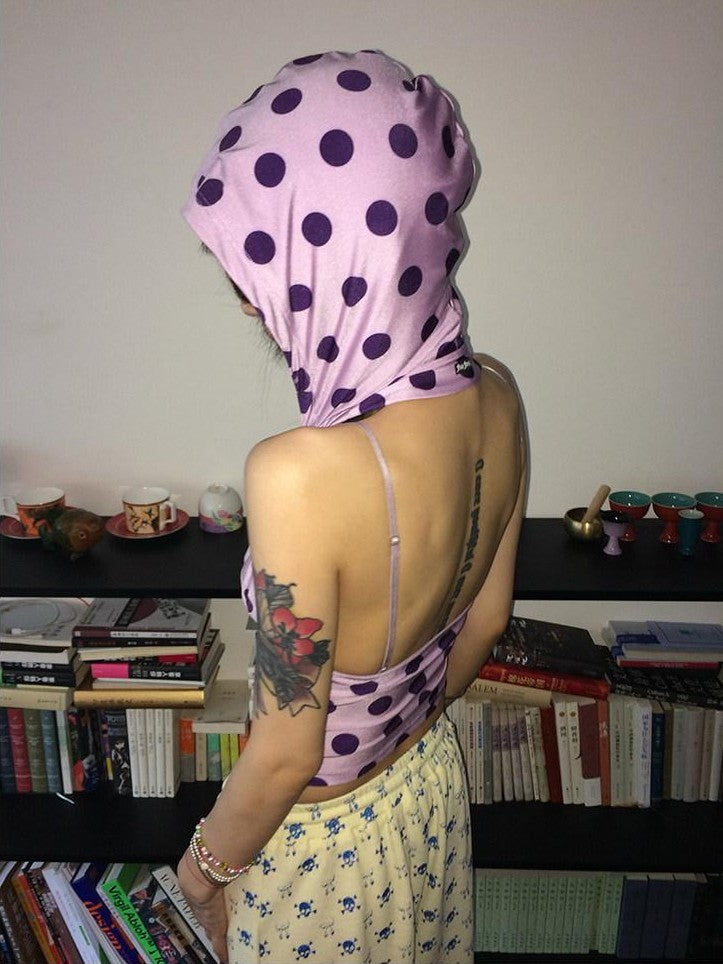 FOURFORTY Cherry Polka Dot Backless Slim Fit Women's Polyester Stretch Tank Tops