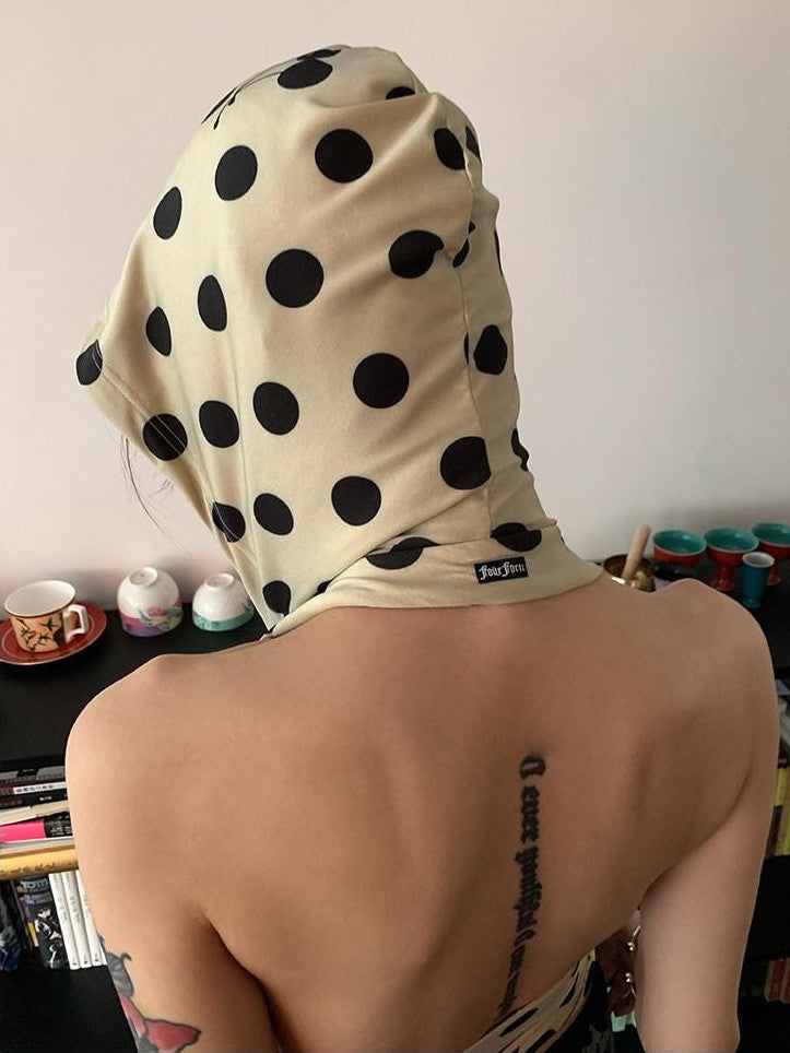 FOURFORTY Cherry Polka Dot Backless Slim Fit Women's Polyester Stretch Tank Tops