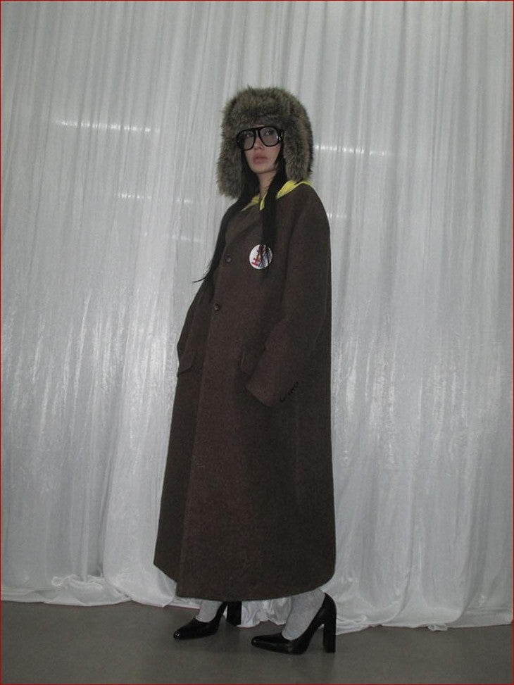 FOURFORTY Colorblock Hooded Single Breasted Women's Wool Blend Long Coats