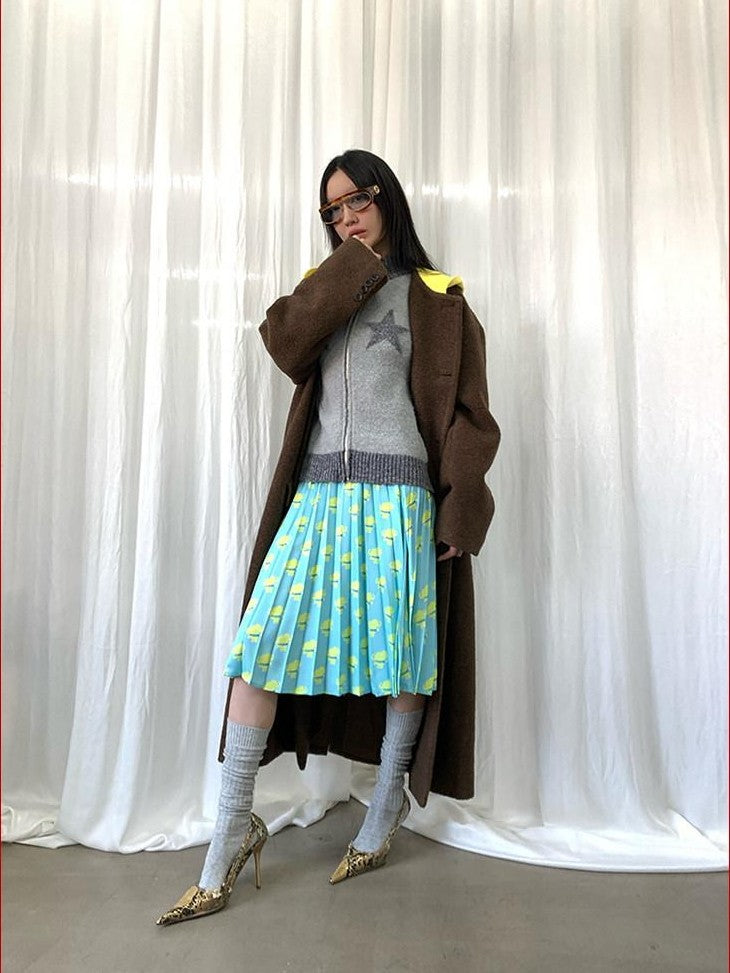 FOURFORTY Colorblock Hooded Single Breasted Women's Wool Blend Long Coats