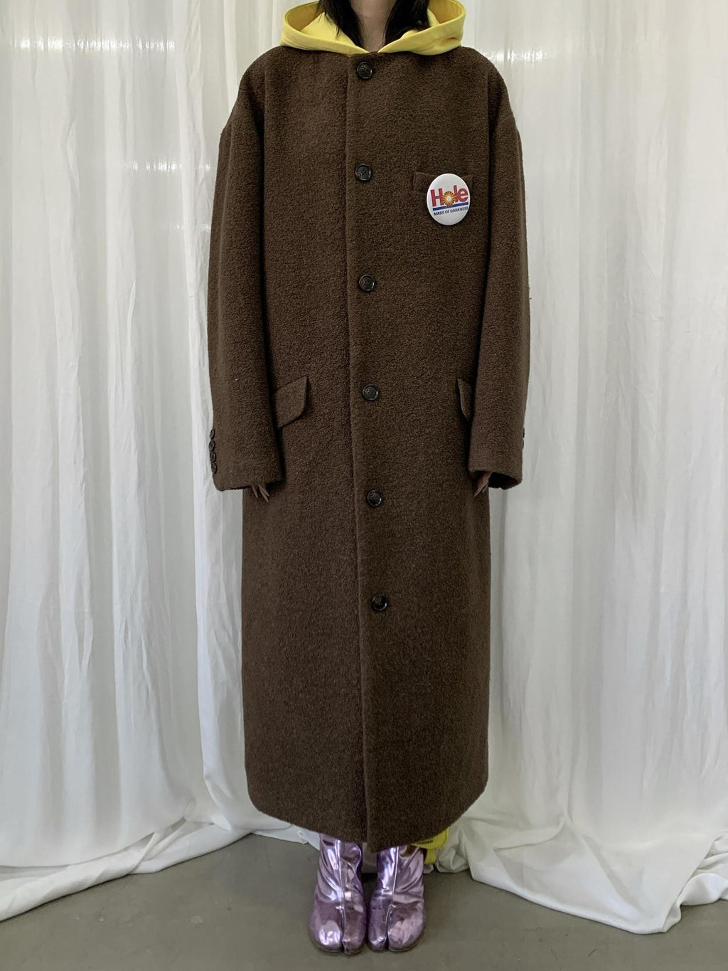 FOURFORTY Colorblock Hooded Single Breasted Women's Wool Blend Long Coats