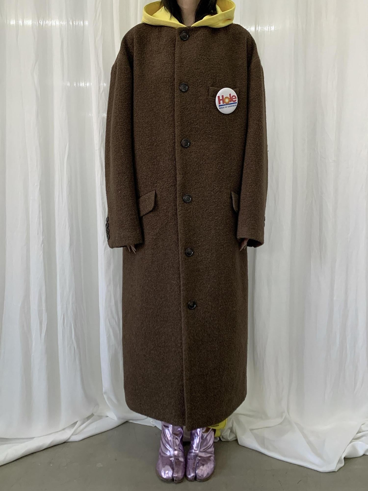FOURFORTY Colorblock Hooded Single Breasted Women's Wool Blend Long Coats