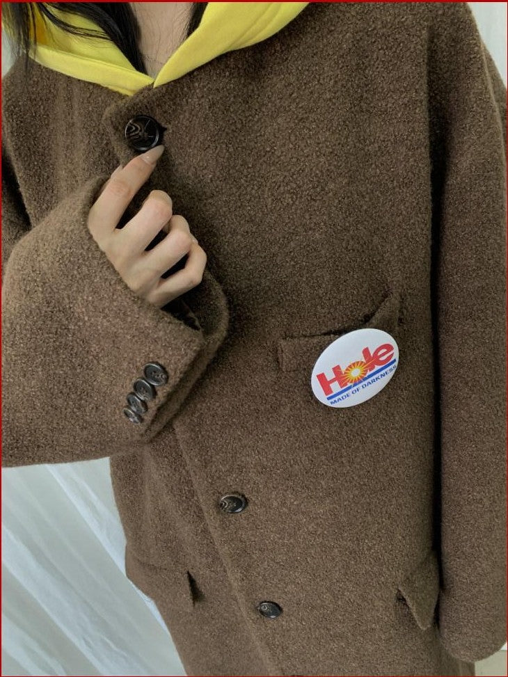 FOURFORTY Colorblock Hooded Single Breasted Women's Wool Blend Long Coats