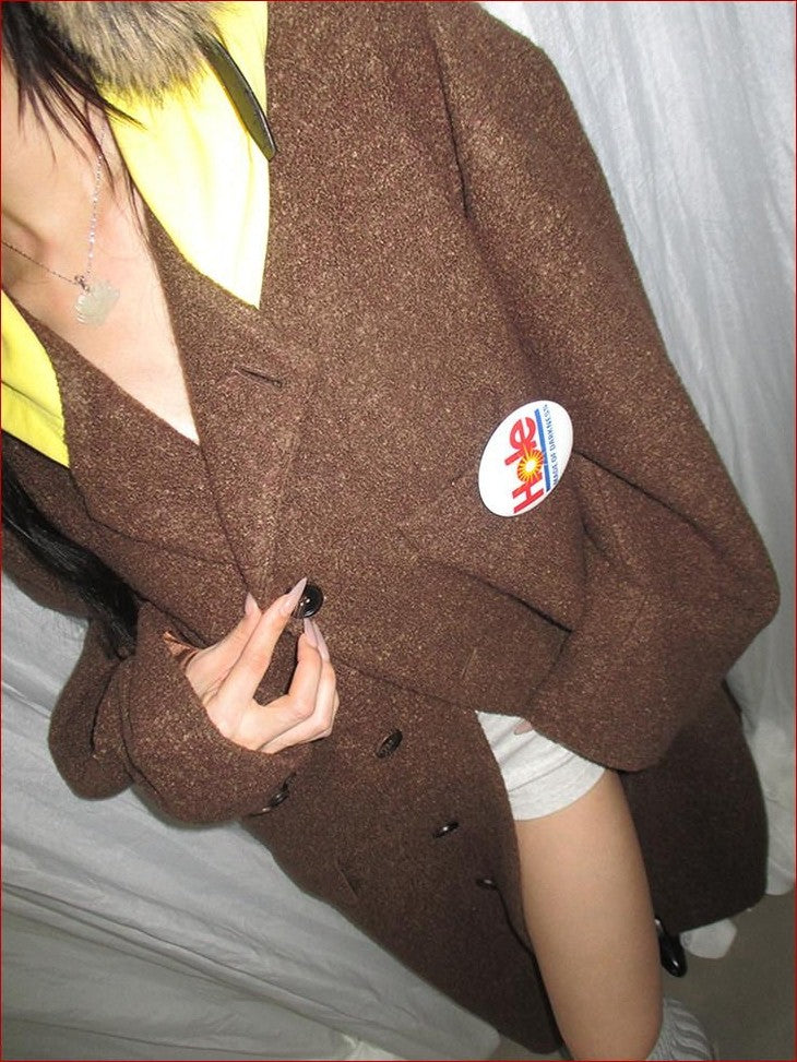 FOURFORTY Colorblock Hooded Single Breasted Women's Wool Blend Long Coats