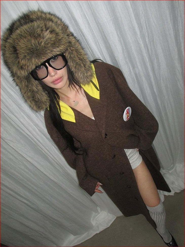FOURFORTY Colorblock Hooded Single Breasted Women's Wool Blend Long Coats