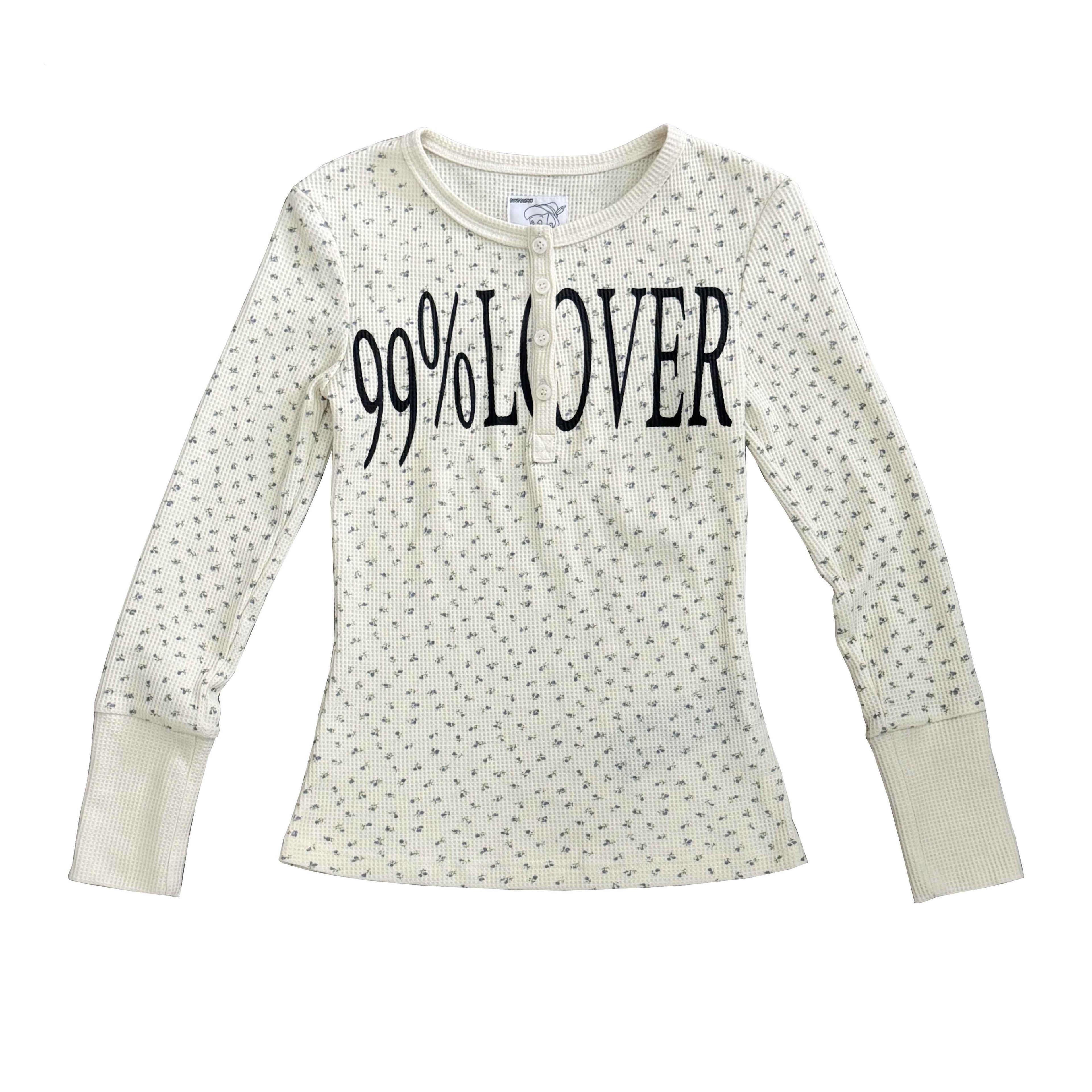 FOURFORTY_Cream_Teal_Waffle_Floral_Button_Women's_Cotton_Blend_Henley_T-shirts_975343831211_MISSTT