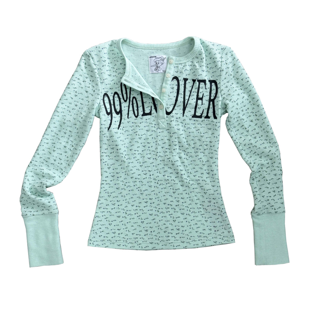 FOURFORTY_Cream_Teal_Waffle_Floral_Button_Women's_Cotton_Blend_Henley_T-shirts_975343831211_MISSTT